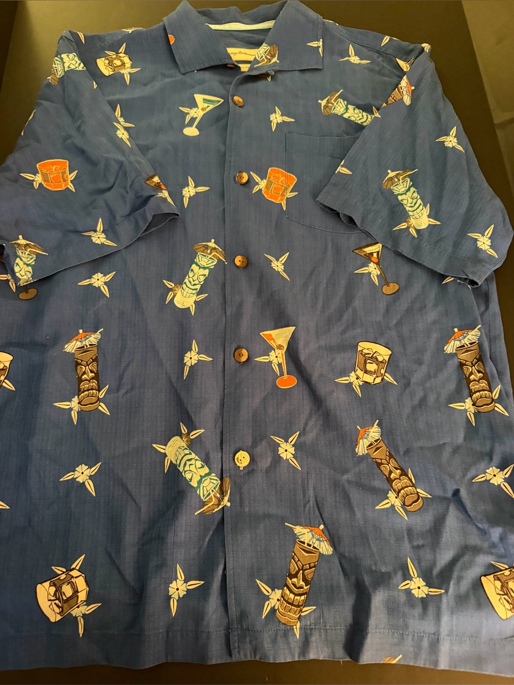 Tommy Bahama Men's Tiki Print  Button-Up Shirt 100% Silk Men’s Medium